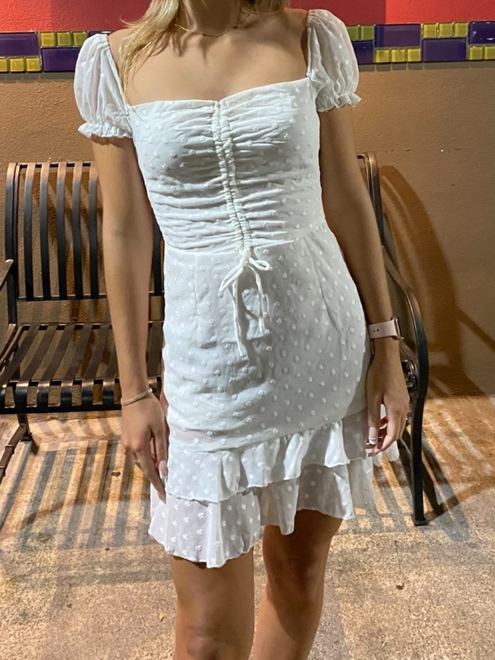 Princess Polly White Puff-Sleeve Swiss Dot Mini Dress